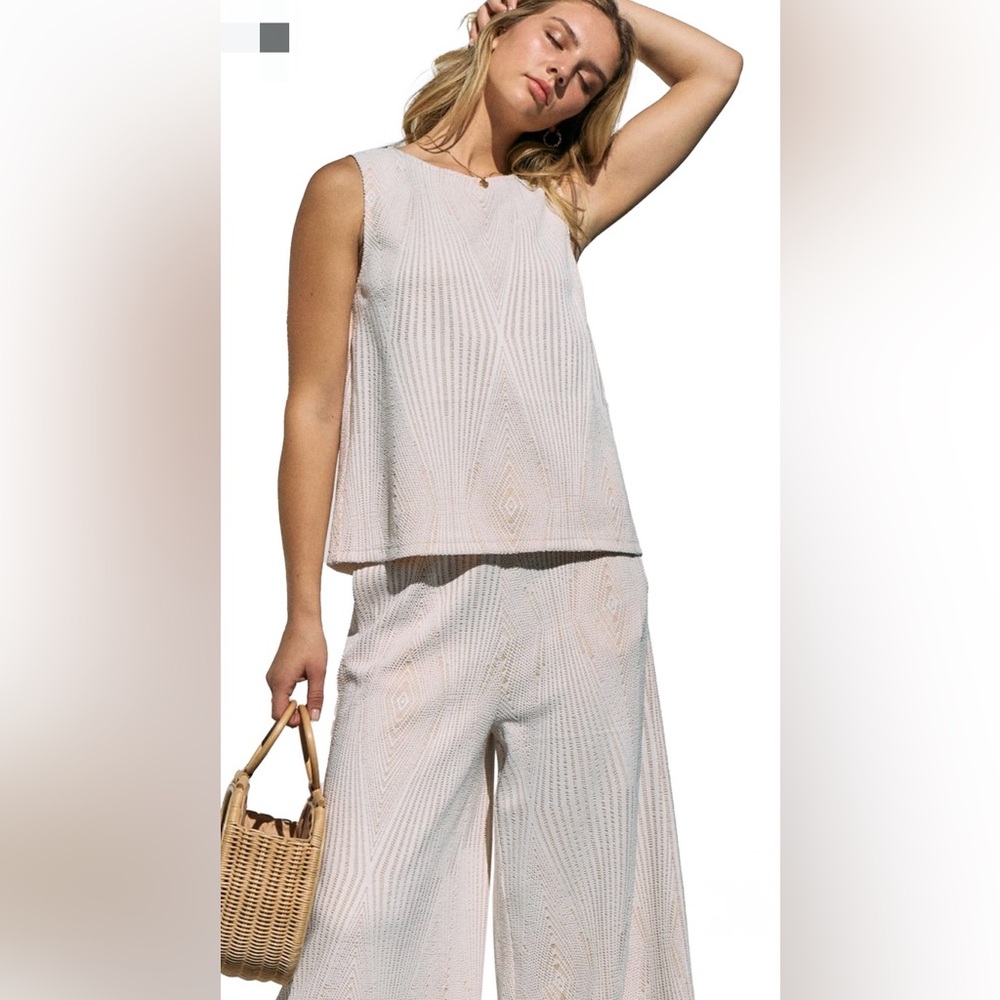 ODDY 2pc Lace Cream Sleeveless Pants Set